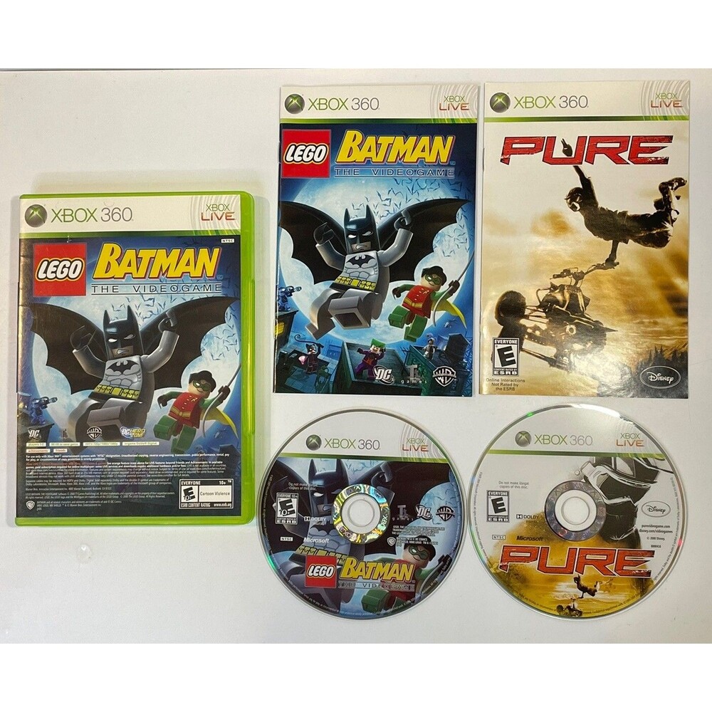 LEGO Batman The Videogame + Pure Double Pack Microsoft Xbox 360 CIB Complete